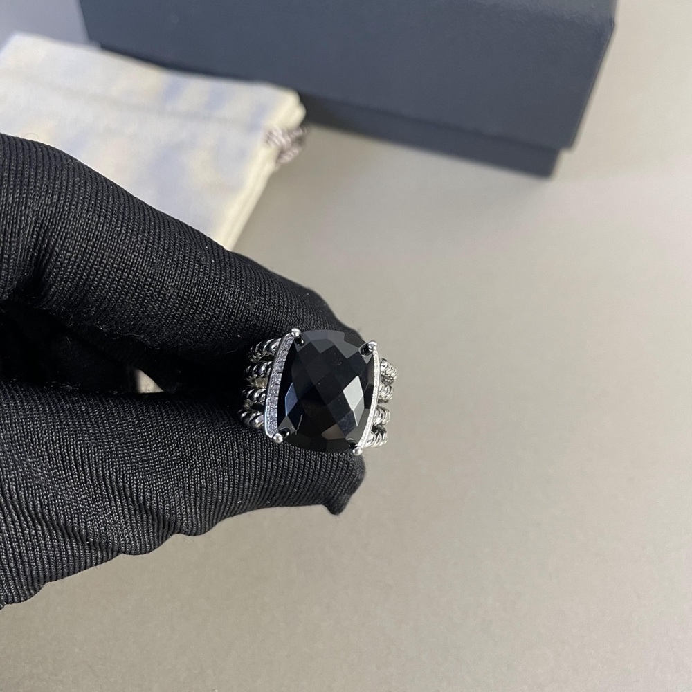 Wheaton® Ring in Sterling Silver with Black Onyx and Pavé Diamonds Size 8